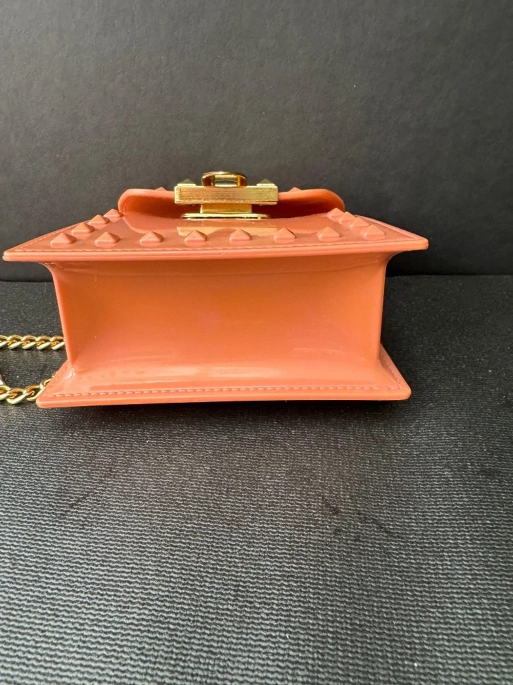 Coral Studded Mini Crossbody Bag Gold Chain Strap Small Purse Jelly
